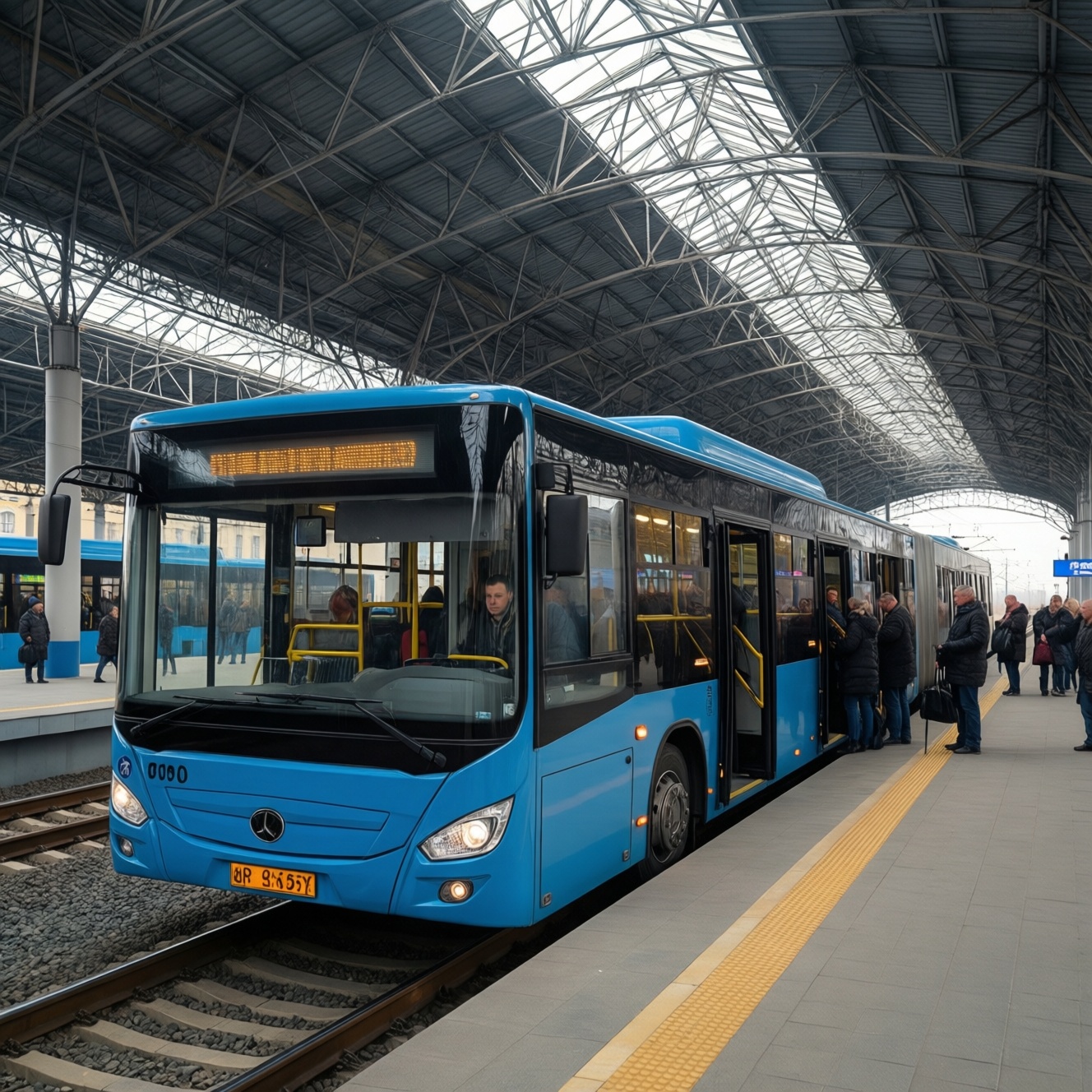 В центре Воронежа установили первую 40-метровую остановку для метробуса